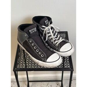 Converse All Star Street Mid Top Sneakers Mens Size 8 Black Gray Leather Details